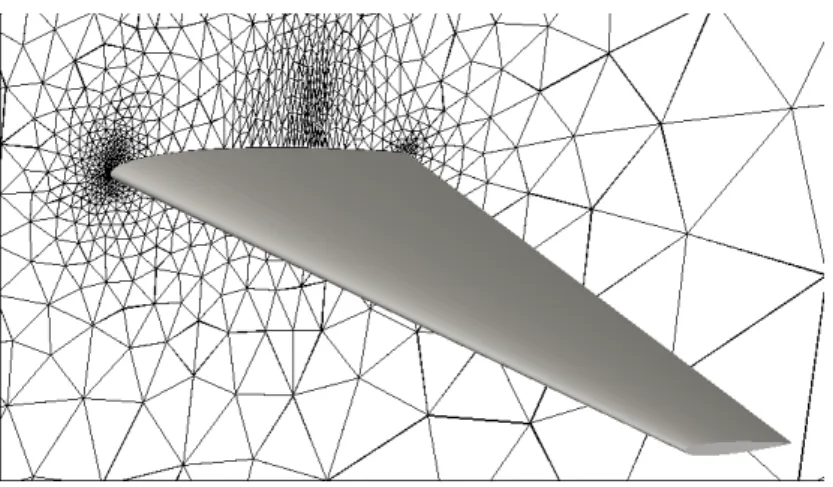 Figure 6: Initial wing shape and mesh in the symmetry plane
