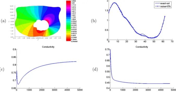 Figure 9. (a) Reconstructed potential u 1 in the domain, (b) reconstructed Dirichlet condition on Γ i 