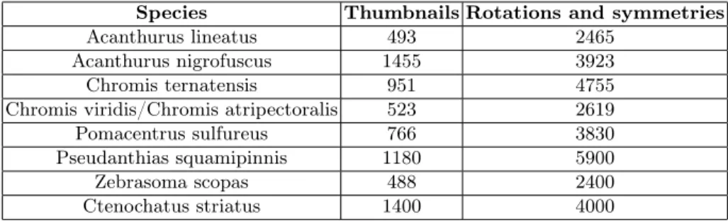 Table 1. Fish species in the learning database