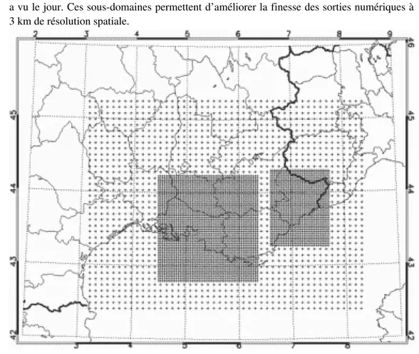 Figure 2. Les trois domaines imbriqués de modélisation de l’ozone en PACA Source : www.aires-mediterranee.org