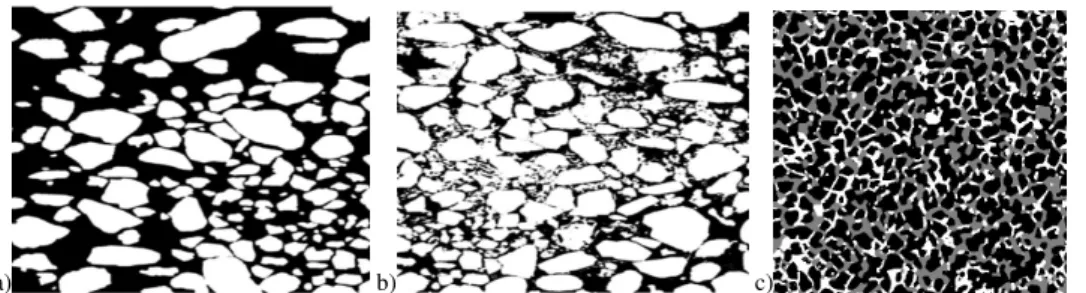 Fig.  1. Binary  images  of gravel  only (a)  and  gravel  and  deposit (b).  Vertical  cross-section  of  a  sample taken from the surface of a VFCW
