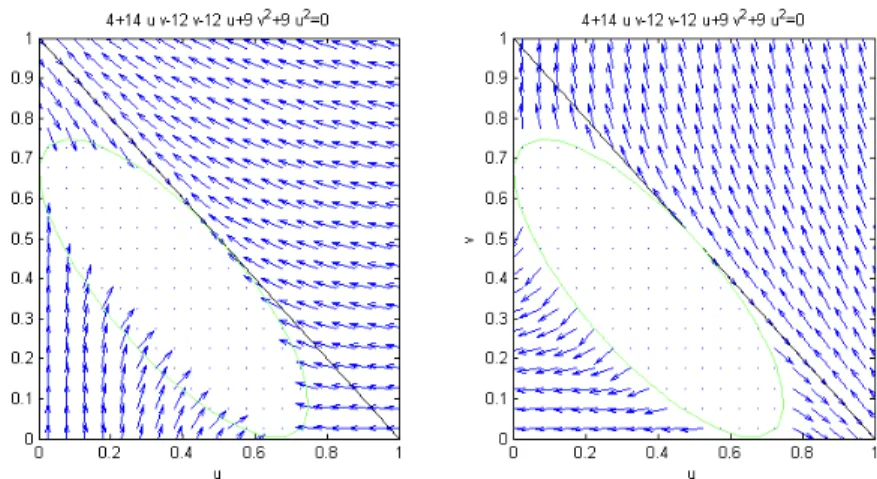 Figure 3. Eigenvectors fields of r 1 (left) and r 2 (right) outside the elliptic region E , oriented so that ∇λ i · r i ≥ 0.
