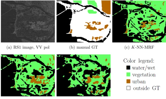 FIGURE 1. (a) RS1 image (1000 × 700 pixels) in VV pol, RADARSAT-2 Data and Products
