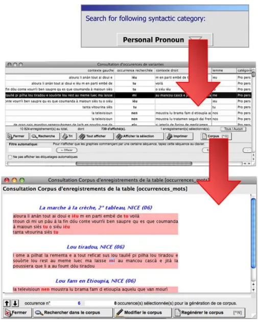 Fig. 7: search by syntactic category and work corpus generation features. 
