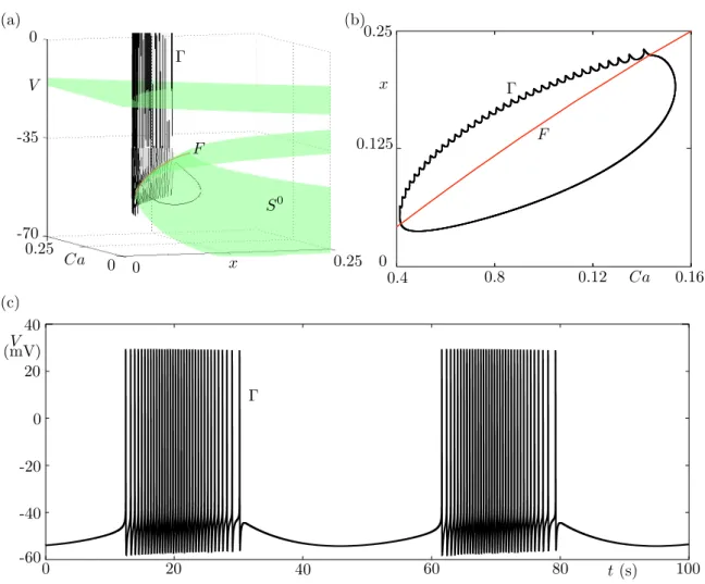 Figure 1. Parabolic bursting in Plant model for the R15 neuron of the Aplysia.