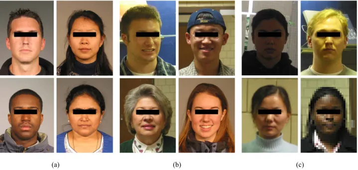 Fig. 3. Example images of covariates which might influence a biometric system utilizing facial information (images from a publicly available research database [27])