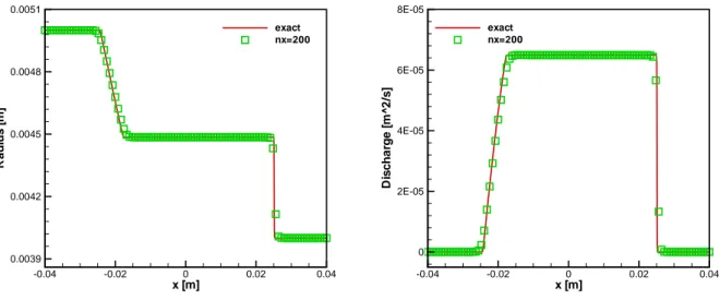 Fig. 1: The numerical solutions of the ideal tourniquet problem in Section 3.1 with 200 cells at t = 0 