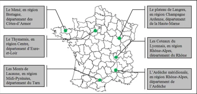 Figure 1 : La localisation des six terrains d’étude 