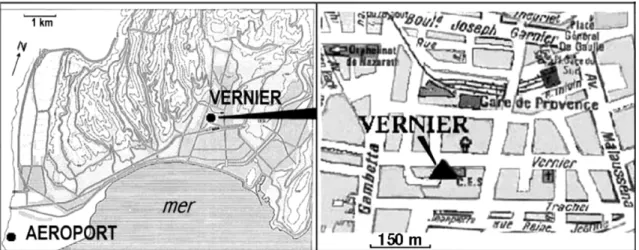 Figure 6 :  Situation des postes de l’aéroport et de la rue Vernier.  Situation of Airport, and Vernier street stations