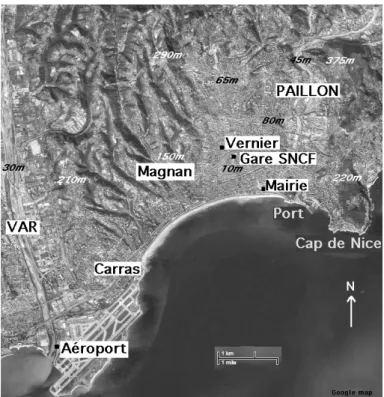 Figure 2 : Nice et son environnement  topographique. Principaux lieux cités  dans le texte