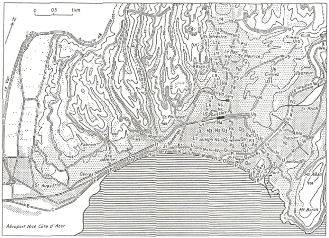 Figure 5 : Position des lieux de mesures retenus pendant les principales campagnes de mesures itinérantes dans  la ville de Nice