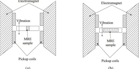 Figure 3. VSM sketch for particles chains aligned in the (a) parallel and (b) perpendicular direction to the external  magnetic field