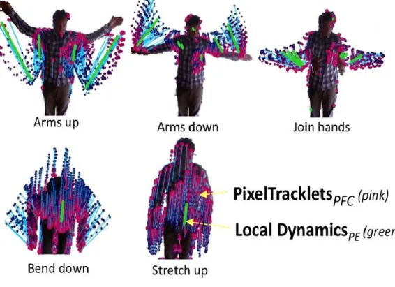 Figure 3: Example of the abstraction of P ixelT racklets P F C (pink) into LocalDynamics P E (green)