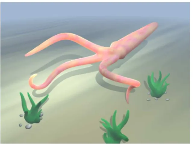 Figure 1: Implicit modeling of a squid. Each tentacle is made of two helical primitives.