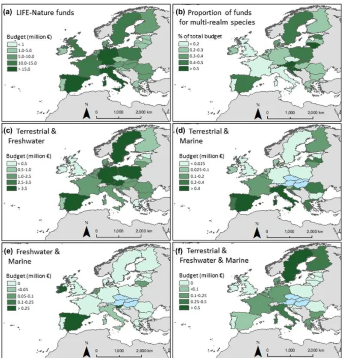 Figure 4 : Distribution of LIFE-Nature investment across EU member states. For each member state, 539 