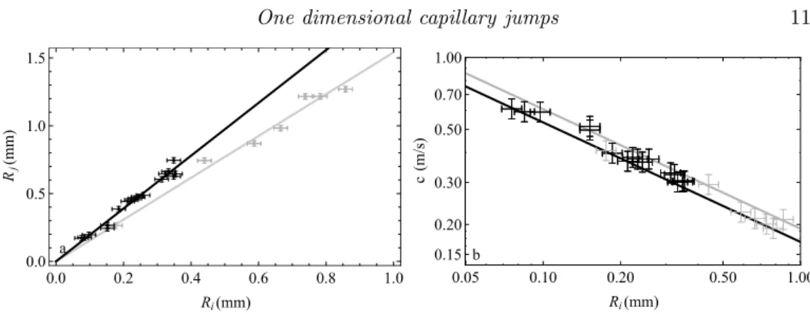 Figure 9. (a) R j vs R i , measured for solution (I) (black markers) and solution (II) (gray markers)