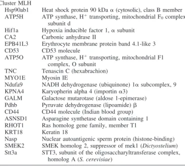 Table 4 gives a representative view of the GO categories over- over-or underrepresented in each cluster compared with those of the whole microarray