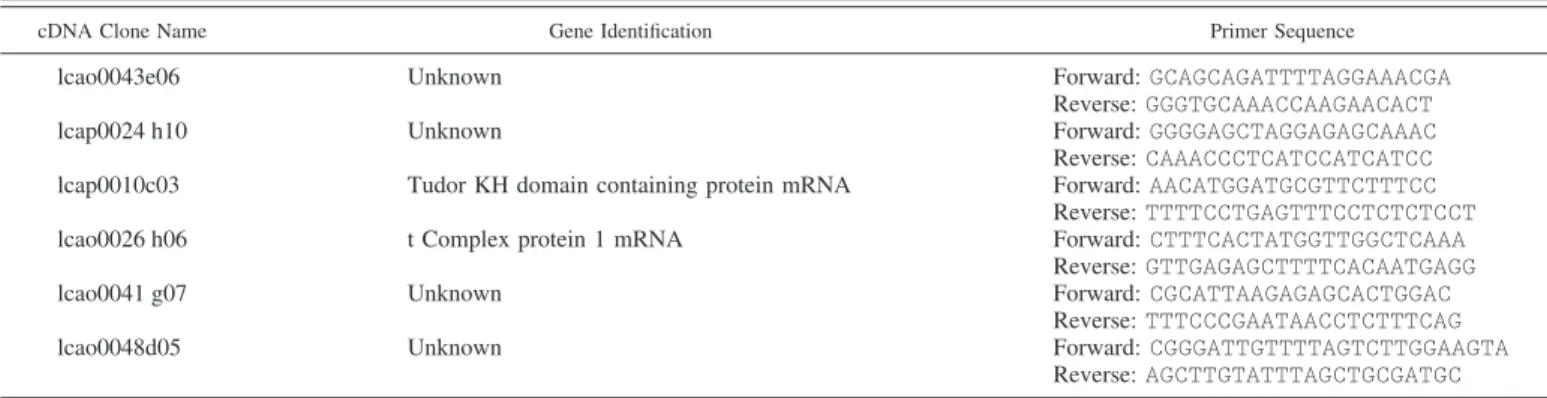 Table 1. Identification of candidate genes analyzed by qRT-PCR and sequence of corresponding primers