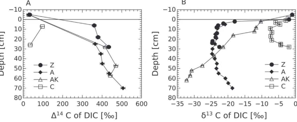 Fig. 6. d 13 C pore water mixing plots. Following Aller et al.’s model (2008), the slope indicates the signature of the OM which was remineralized to produce the measured DIC.