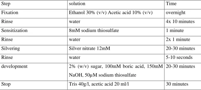 Table 1: flowchart for silver staining 