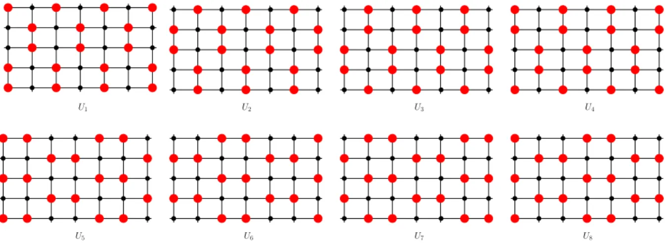 Figure 6: The sets U i , 1 ≤ i ≤ 8. In each figure, the bold vertices are those of U i and the bottom left vertex is (0, 0).