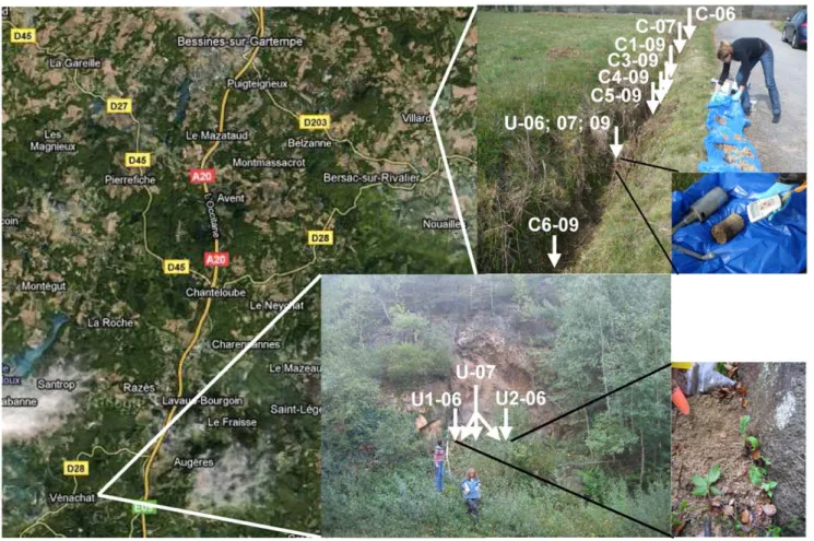 Figure 1. Location of the study sites Ve´nachat and Villard and the different sampling points