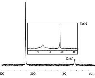 Figure  3:  One-scan  129 Xe  NMR  spectrum  of  compound  3  (c  =1.6  mM)  and  cryptophane-A  (1)  (c  =  1.3  mM)  recorded at 293 K in C 2 D 2 Cl 4 