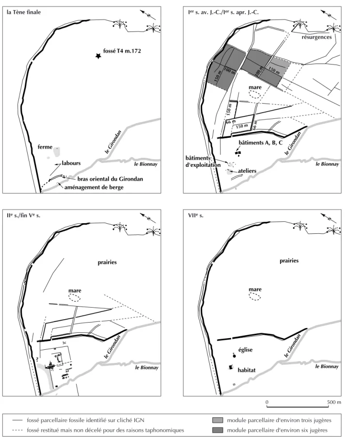 Fig. 13 – Évolution du parcellaire dans le marais du Grand-Plan (DAO J.-F. Berger et N