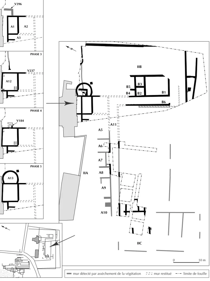 Fig. 15 – Périodisation des vestiges antiques dans les parcelles AI181, AI2 et AI3 du site du Vernai : phase 1, état au début du  i er  s