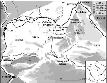 Fig. 1 – Localisation du site du Vernai à Saint-Romain-de-Jalionas,  Isère (DAO R. Royet, SRA Rhône-Alpes).