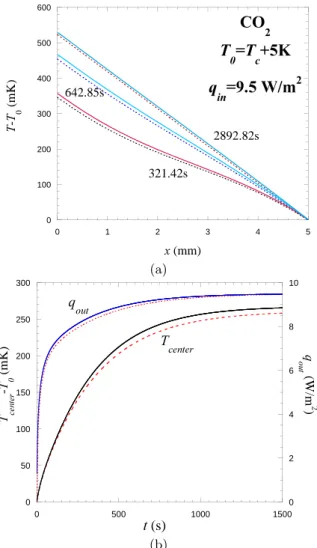 FIG. 3: Comparison of two approaches for CO 2 at 5K above the critical temperature (reduced temperature 1.6 · 10 −2 ), q in = 9.5 W/m 2 and hρi = ρ c 