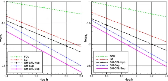 Figure 8: Errors in the L 1 norm for the discontinuous case on grids G 1 and G 2 .