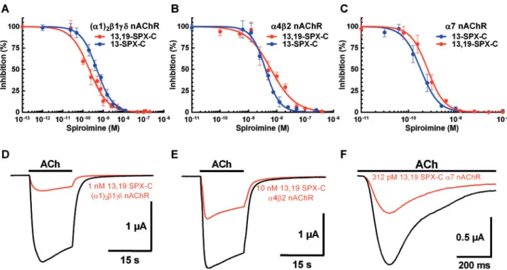 TABLE 1. Inhibition Constants (IC 50 , nM)* for 13,19-SPX-C and 13- 13-SPX-C on ACh-Evoked Nicotinic Currents in Oocytes Microtransplanted With the Muscle-Type a1 2 b1cd nAChR or Expressing Neuronal a7 and a4b2 nAChR Subtypes