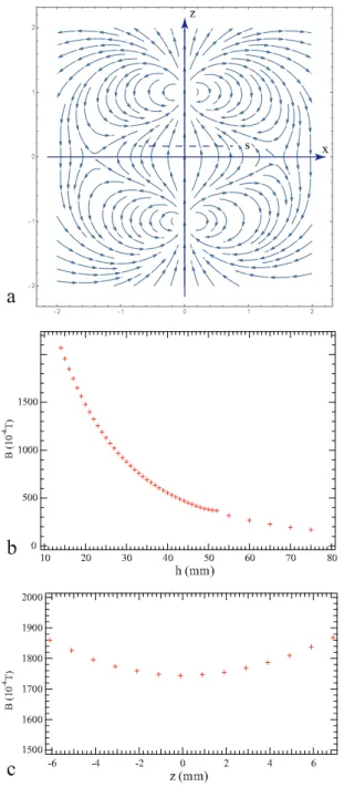 Figure 11. Characteristics of the magnetic field produced by the two stacks of annular neodymium magnets of the  se-tup shown in Fig.2