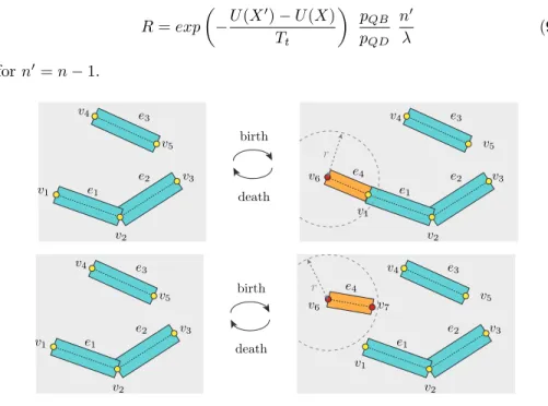 Figure 3: The initial example forest consists of three edges {e 1 , e 2 , e 3 } and five nodes {v 1 , v 2 , v 3 , v 4 , v 5 }