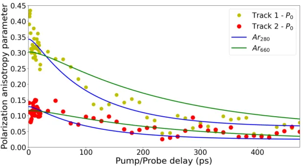 Figure 10: Polarization anisotropy parameter r(τ) as a function of the Pump/Probe time delay τ