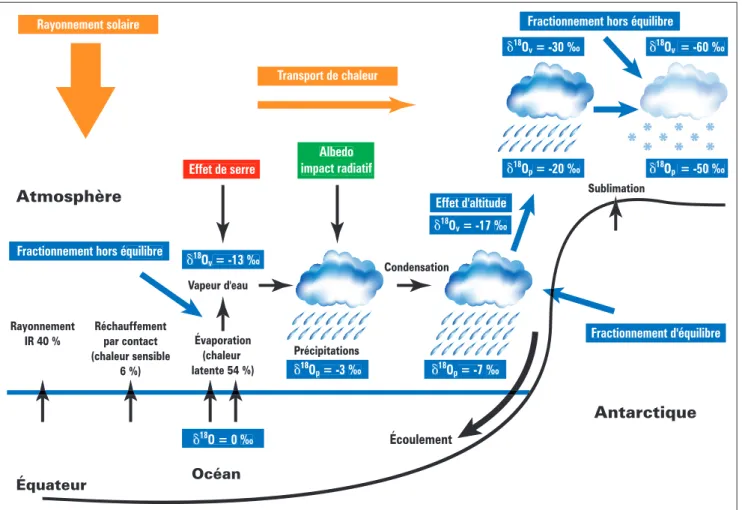 Figure 1 - Cycle atmosphérique de l’eau associé au cycle des isotopes stables de l’eau dans l’hémisphère sud