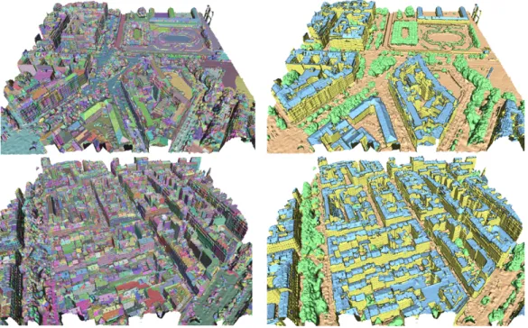 Figure 5: Local label prediction. The trained classifier alone produces decent results (right) given a superfacet partitioning (left)
