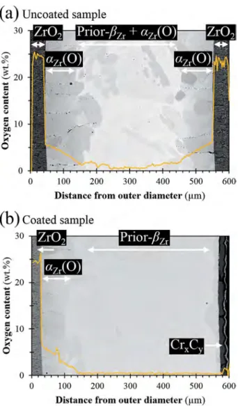 Fig. 10 gives more insights into the microstructural evolution of the inner-coated clad segment upon high-temperature steam oxidation.