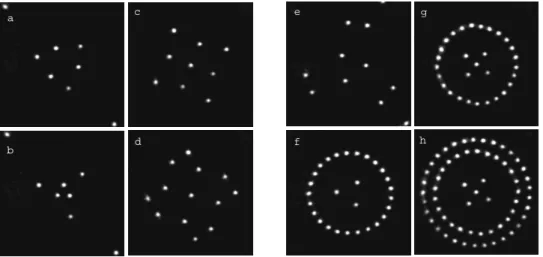 Fig. 3 – Near-field images of stationary localised structures observed for ∆ = 2π/N with a-b) N = 3 and c-d) N = 4