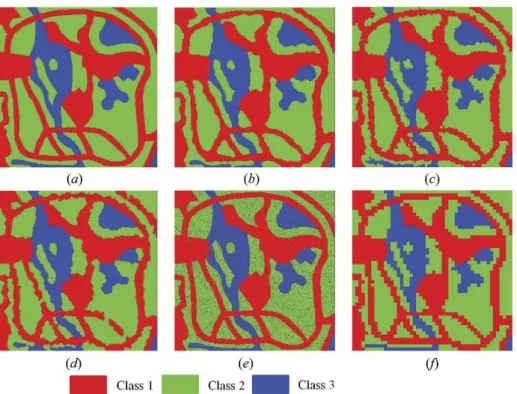 Figure 6. The irregularly shaped objects. (a) The reference map (300 &#34; 300 pixels) employed to produce original 4 (f)); (b) the generated SR-map using degraded image with a scale factor of 10 (see Figures 4(g) or (h)) from the fully spatial adaptive MR