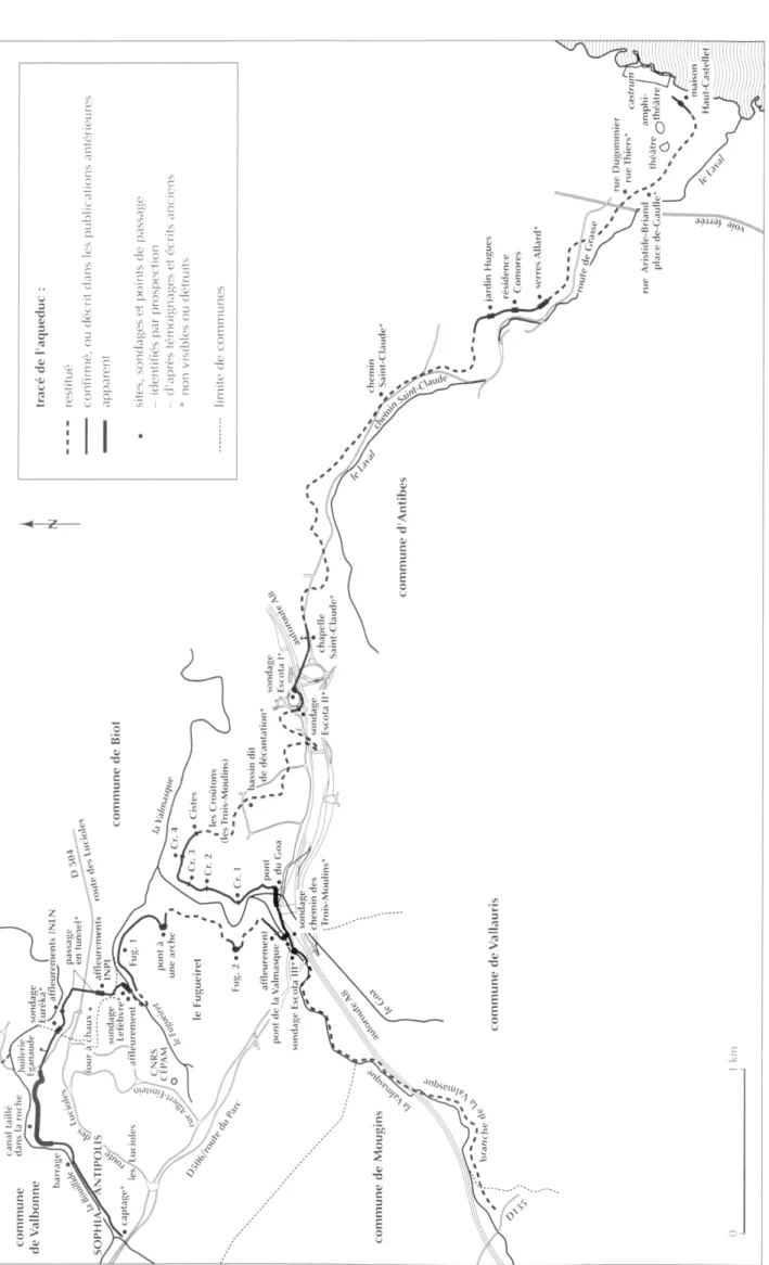 Fig. 3 - Plan général du tracé de l'aqueduc d Antipolis (DAO P.  Garczynski et]. Foucras,  CNRS)