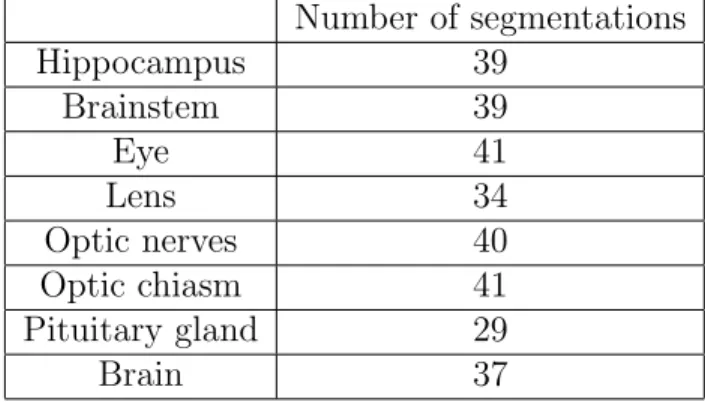 Table 1: Numbers of provided ground truth segmentations for different classes (in the database of 44 MRIs)