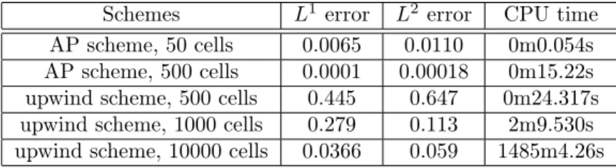 Table 1: Table with numerical error and CPU time associated to the upwind and Gosse-Toscani schemes.