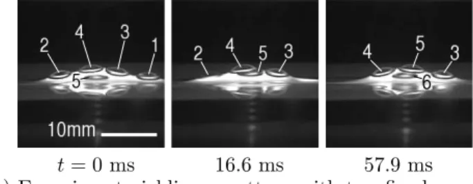 Fig. 4. Successive side-view pictures of bubble behavior in the central deformed surface zone (0.044 Pa.s, H = 174 mm, d = 1.2 mm)