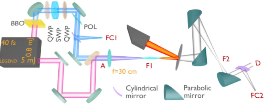 Figure 1. Sketch of experimental setup. QWP - quarter wave plate, SWP - S-waveplate (q-plate), POL - polarizer, BBO - nonlinear crystal for SH generation