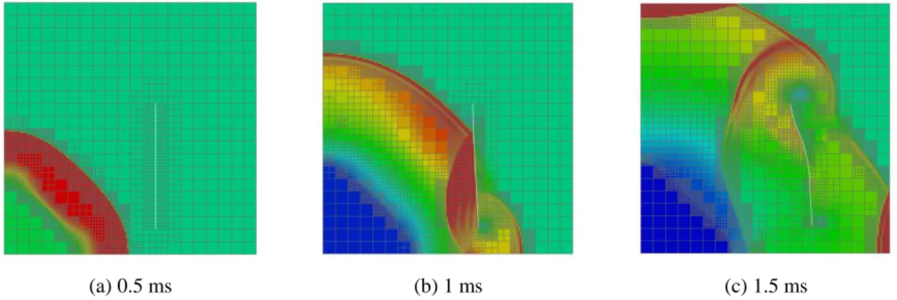 Figure 5  - Interaction d’une onde de choc avec une structure, en parallèle avec critères combinés pour l’AMR 