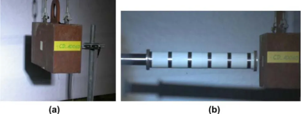 Figure 8. Ballistic pendulum device (a) and photo just before impact (b).