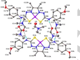 Figure  1. Asymmetric part in the crystal structure  of [NiL]·2.5DMF  with atom  labeling  scheme  and  ellipsoids  parameters  at  50%  probability  level