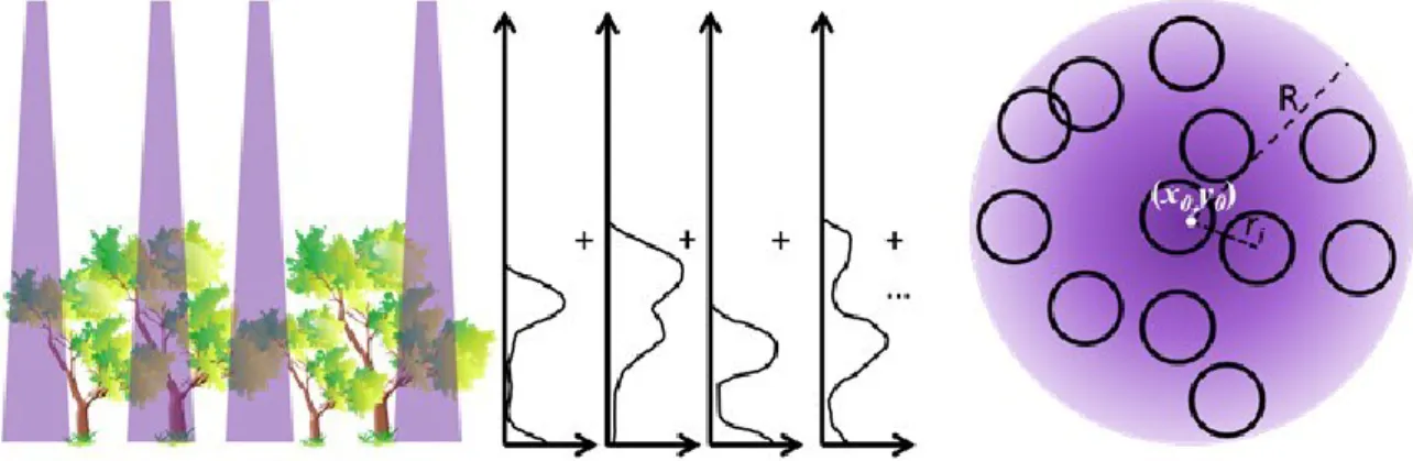 Figure 7. Illustration of the combination of lidar profiles to simulate a lidar signal of a larger  footprint
